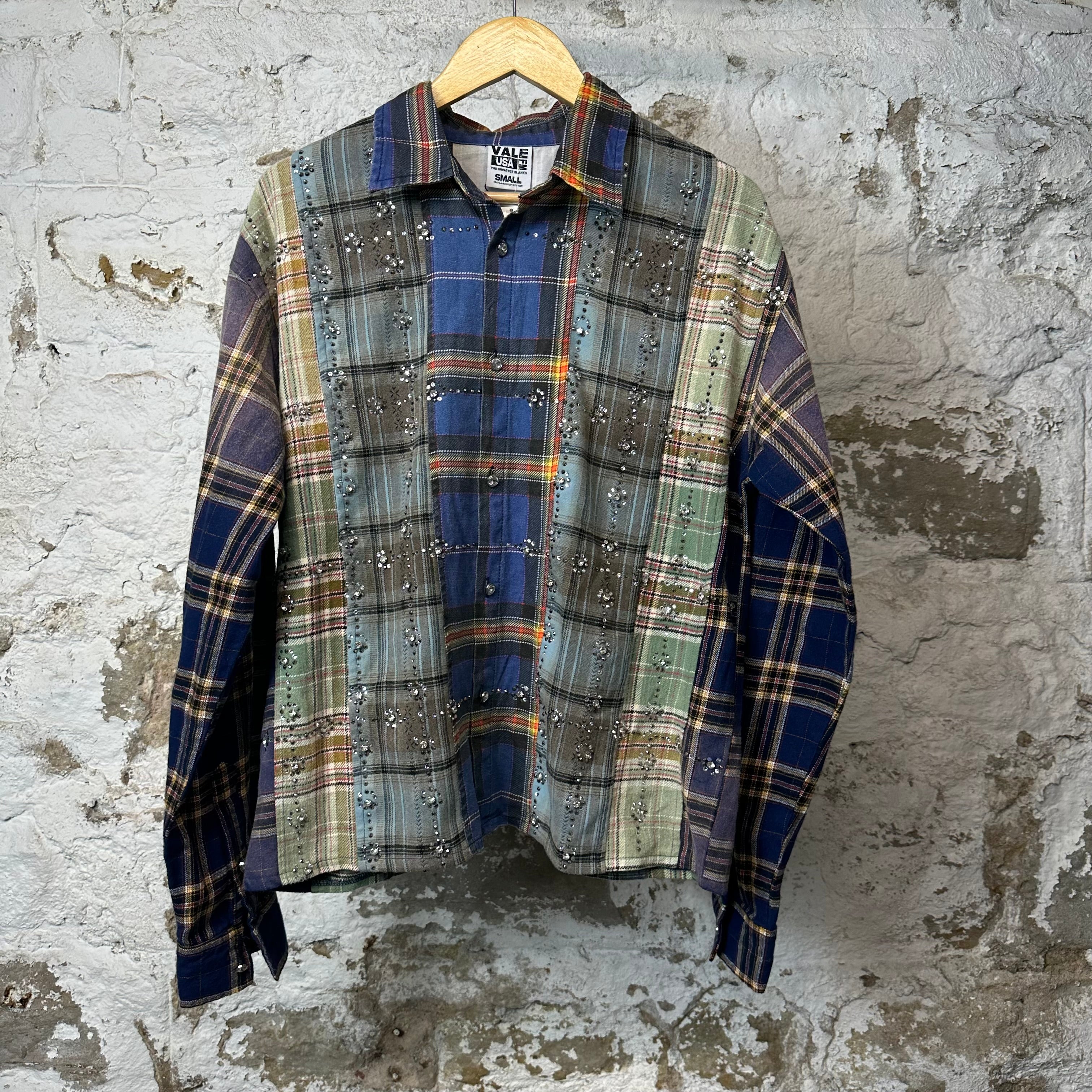 Vale Multicolor Plaid Rhinestone Button Up Flannel Sz S
