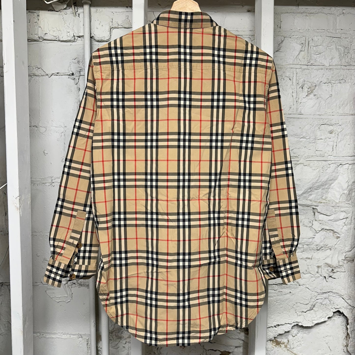 Burberry Tan Plaid Button Up Shirt Sz S