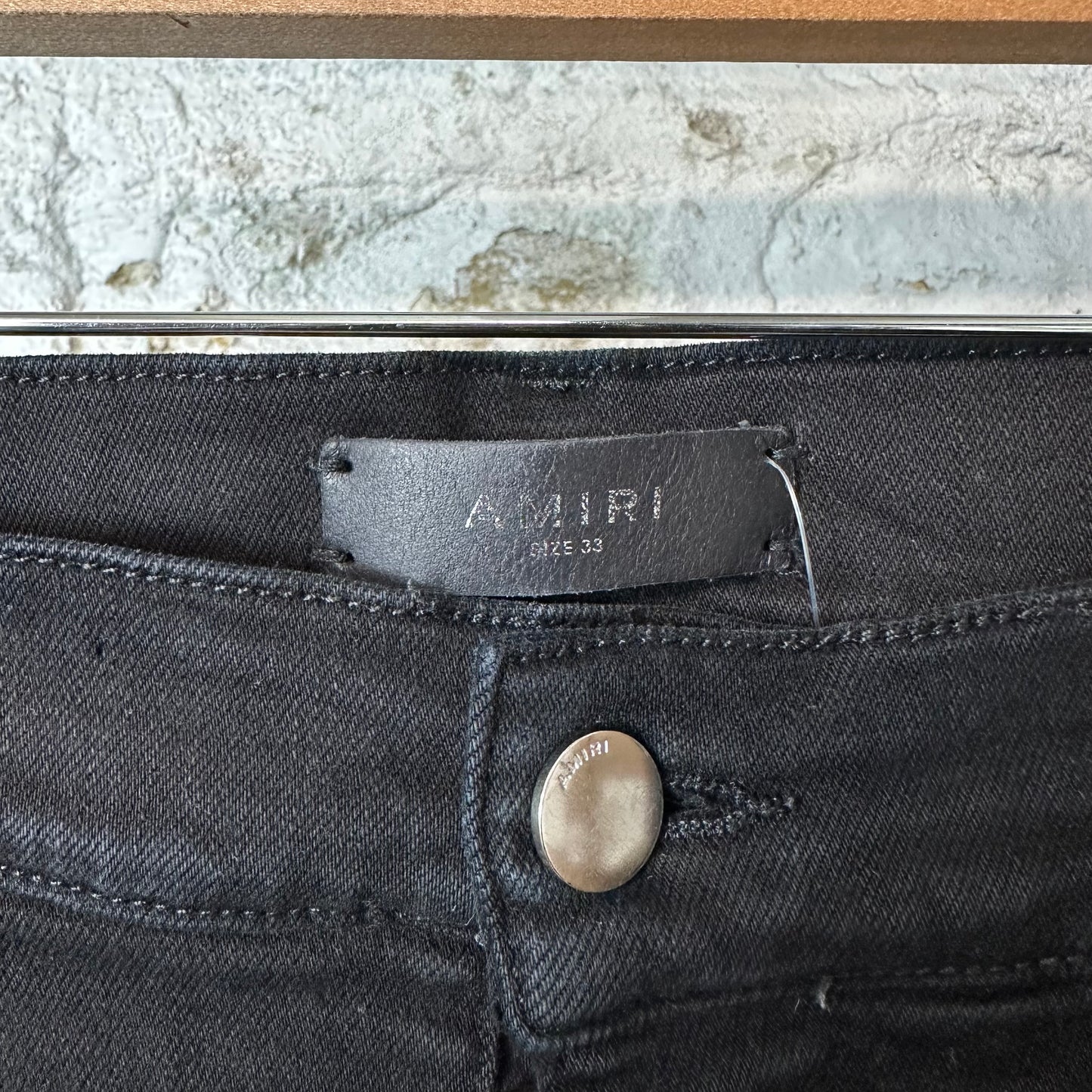Amiri MX1 Black Leather Black Denim Jeans Sz 33