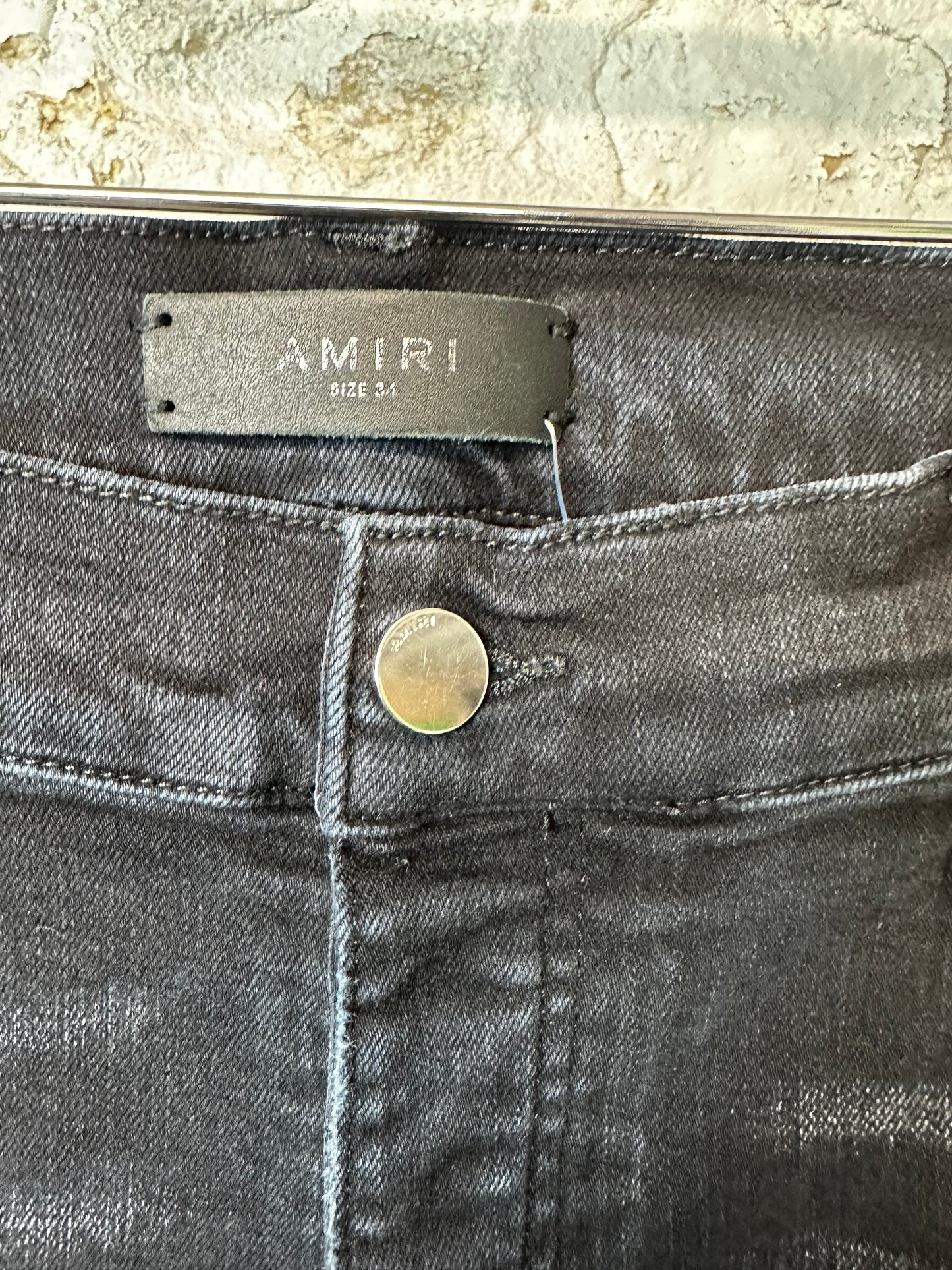 Amiri MX1 Black White Woven Black Denim Jeans Sz 34