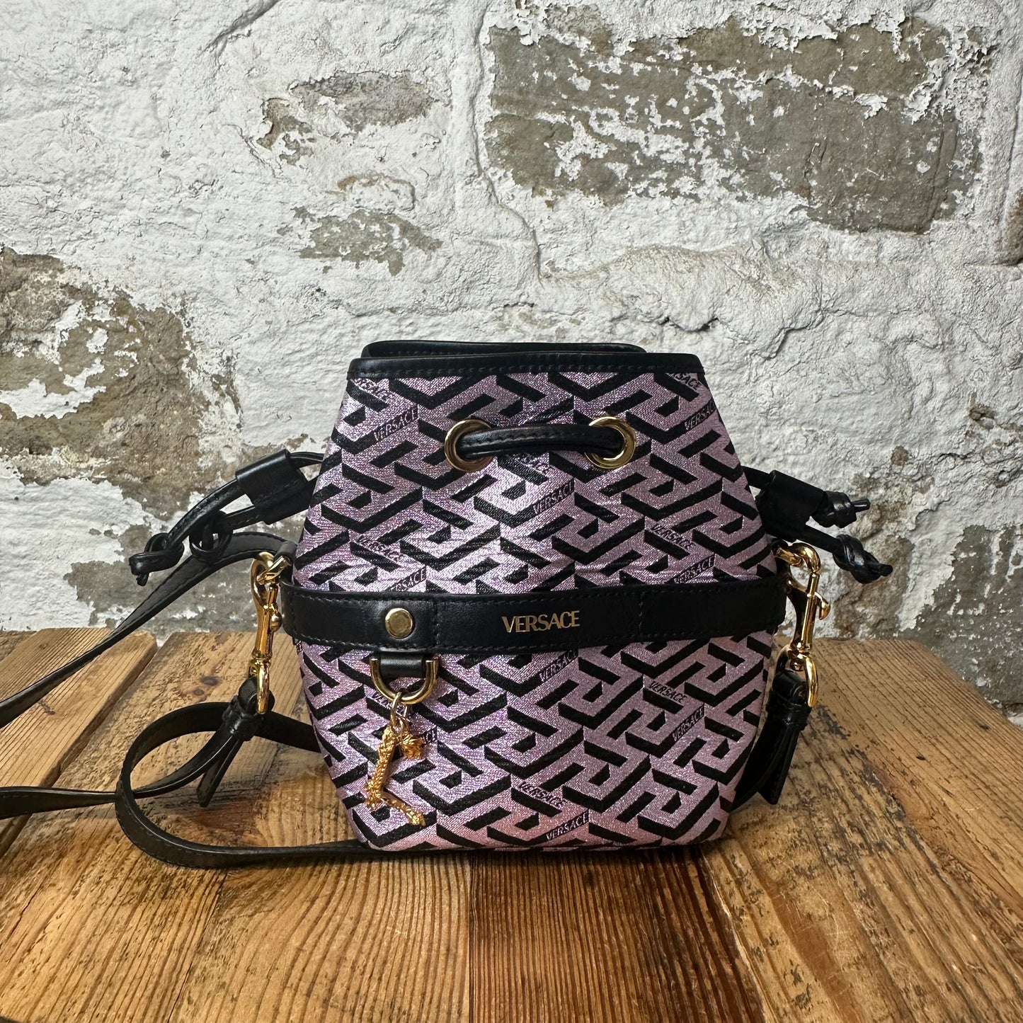 Versace La Greca Coated Canvas Mini Bucket Bag