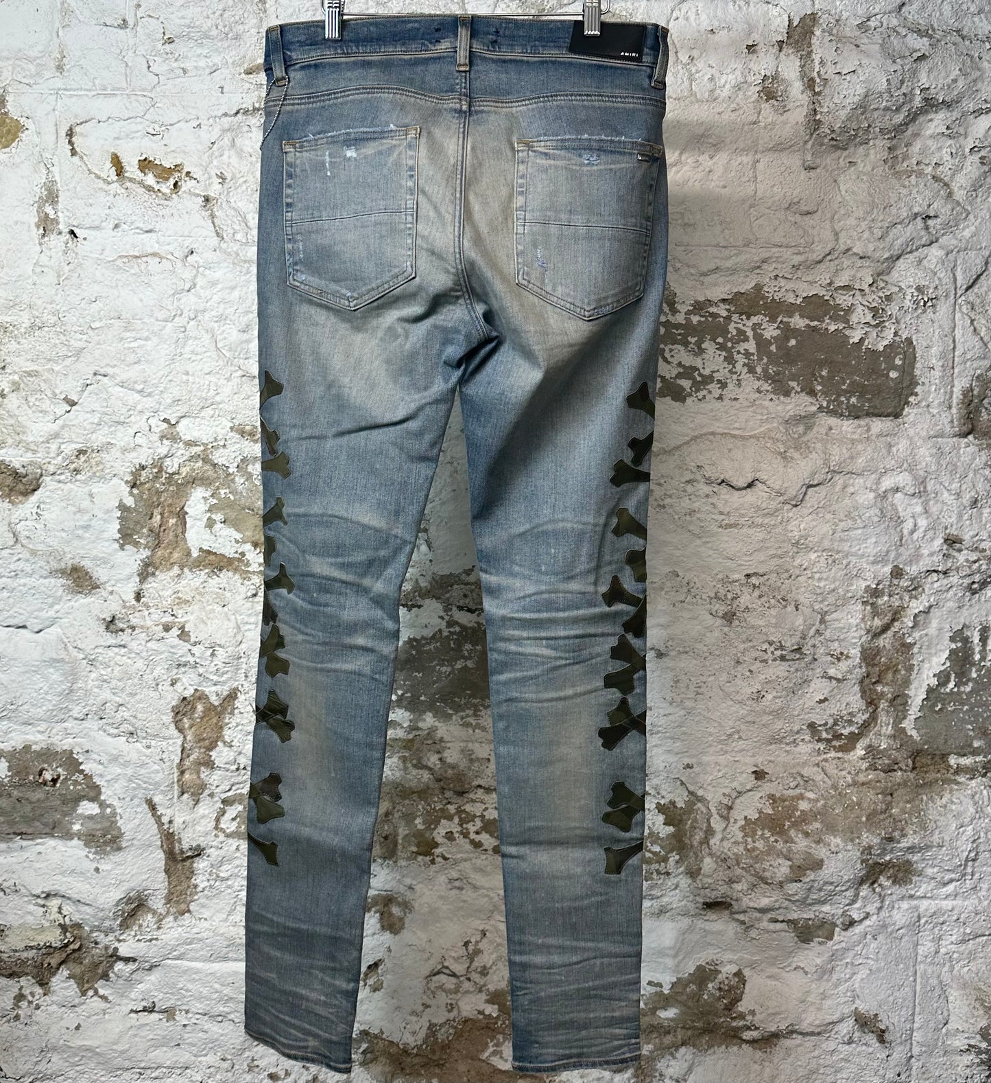 Amiri Green Camo Bones Blue Denim Jeans Sz 34