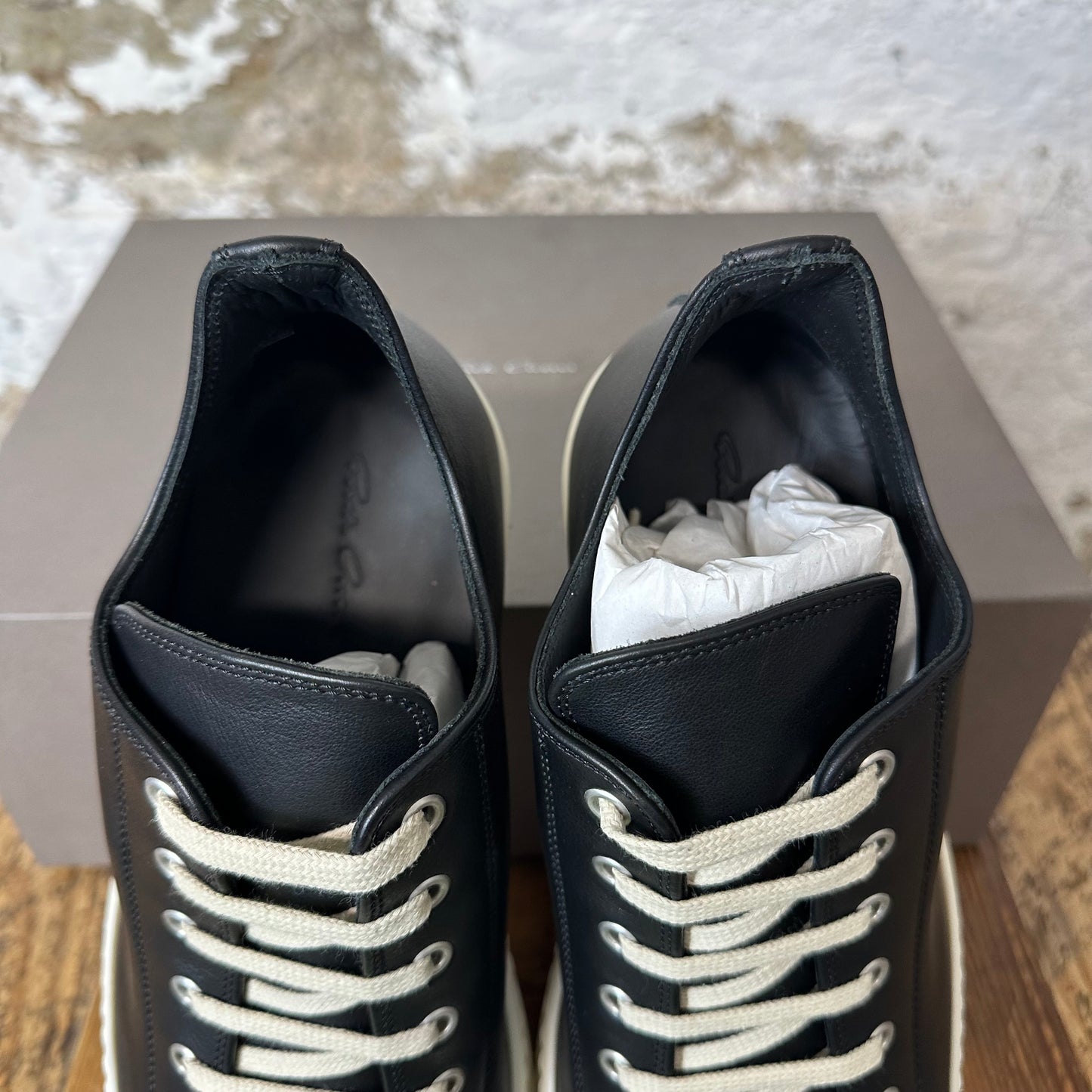 Rick Owens Black Leather Milk Sneaker DS