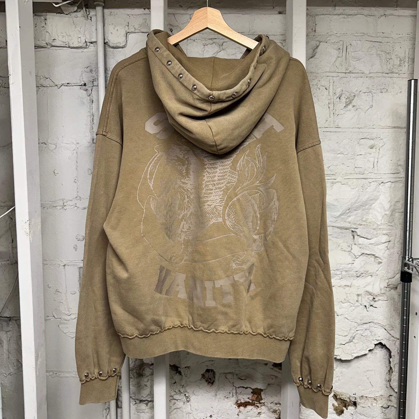 Saint Vanity French Terry Beige Studded Hoodie Sz S