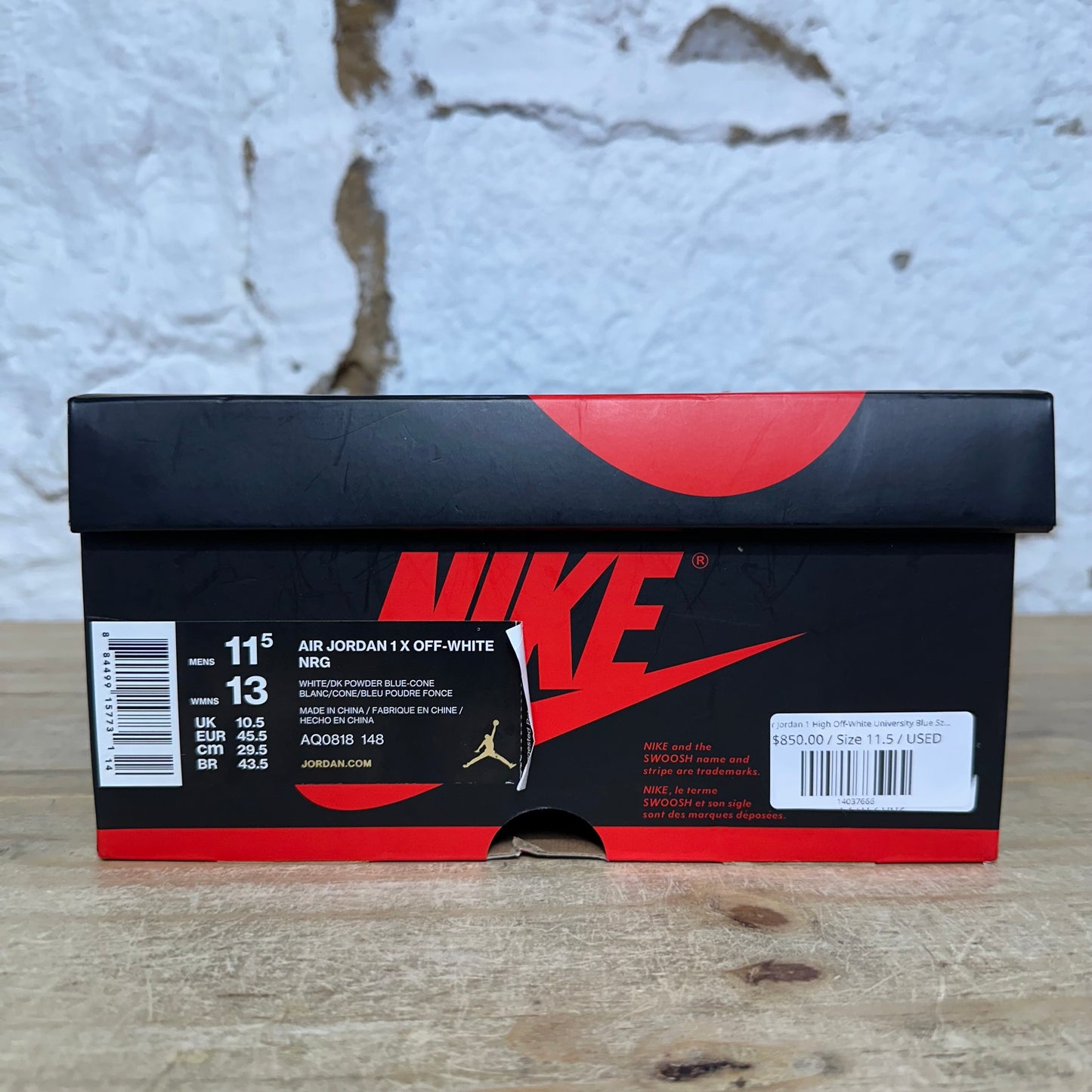Air Jordan 1 High Off-White University Blue Sz 11.5