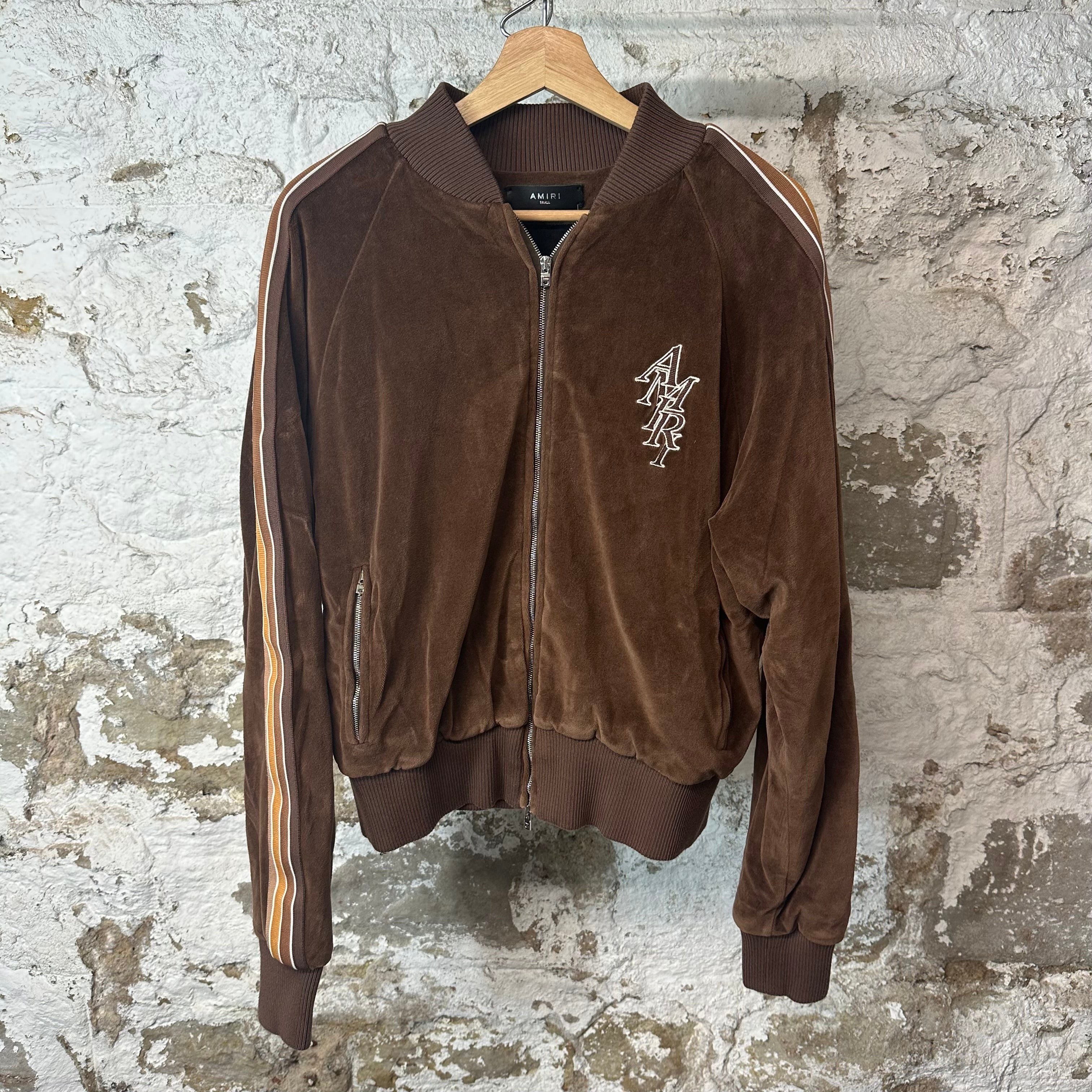 Amiri Vertical Spellout Brown Velour Track Jacket Sz S