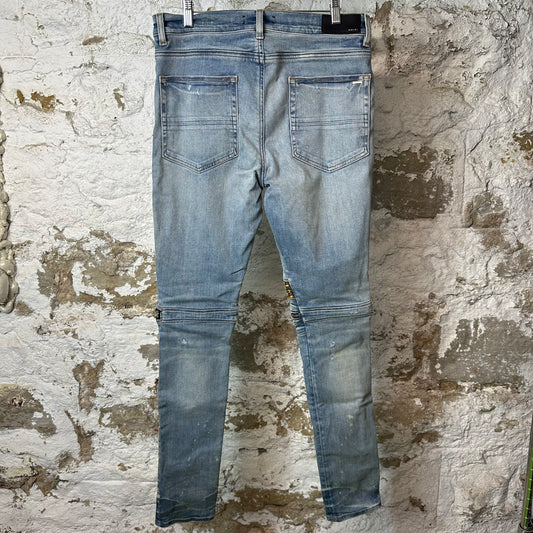 Amiri MX2 Brown Yellow Patch Blue Denim Jeans Sz 34