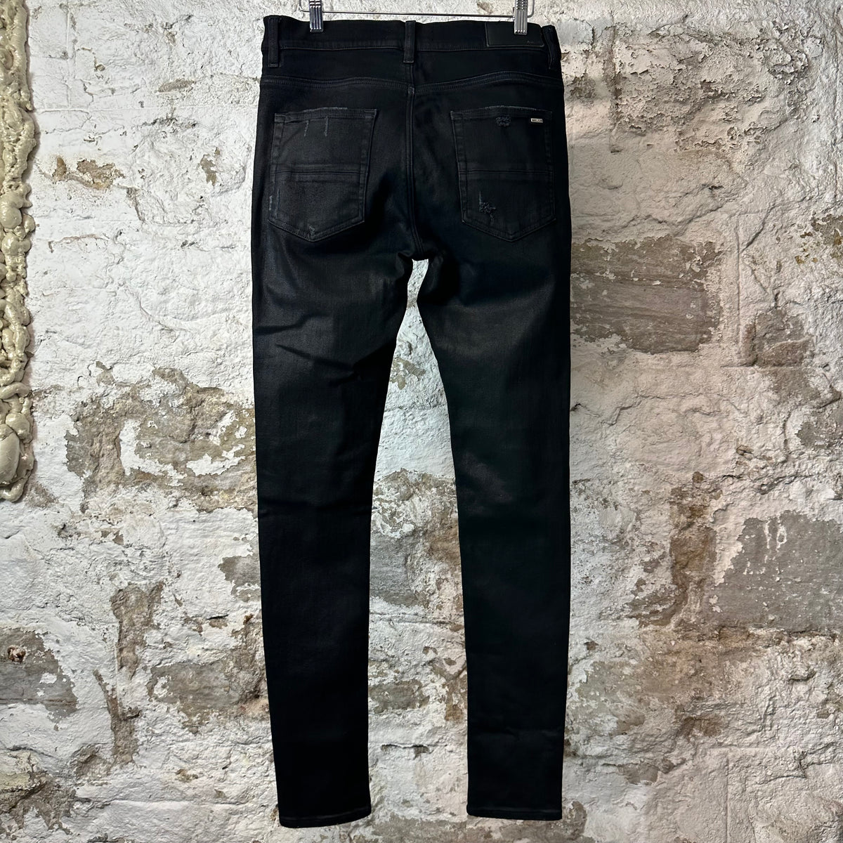 Amiri MX1 Black Leather Waxed Black Denim Jeans Sz 32