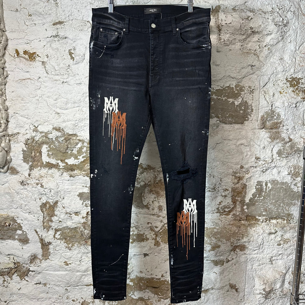 Amiri Paint Drip Spell Black Denim Jeans Sz 36