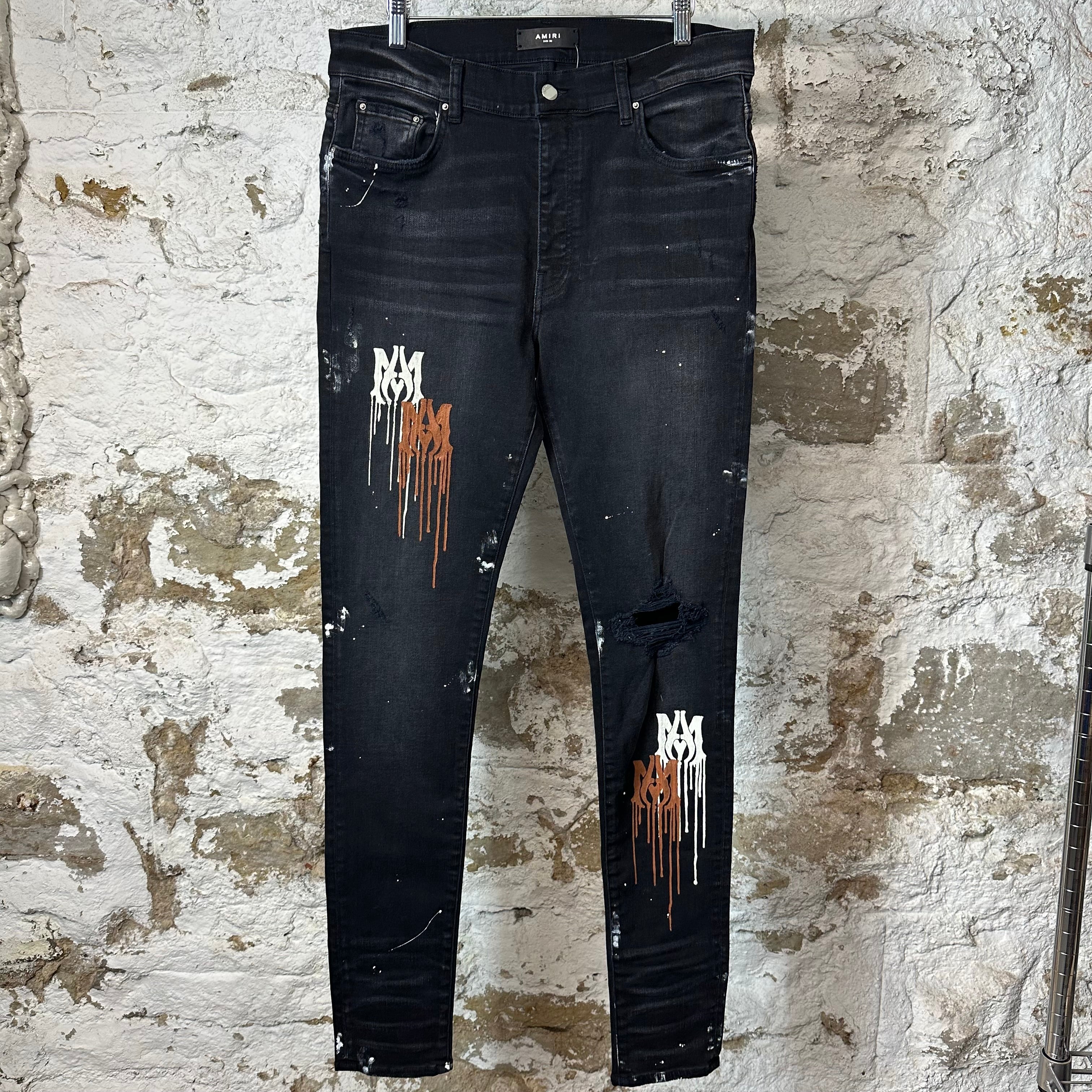 Amiri Paint Drip Spell Black Denim Jeans Sz 36