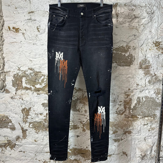 Amiri Paint Drip Spell Black Denim Jeans Sz 36
