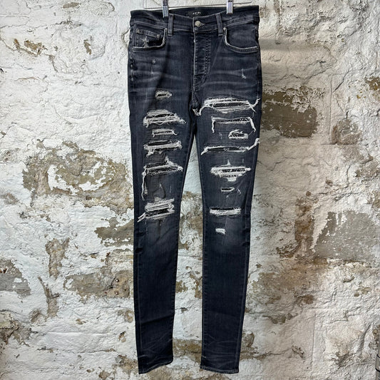 Amiri MX1 Black Paisley Thrasher Grey Denim Jeans Sz 28