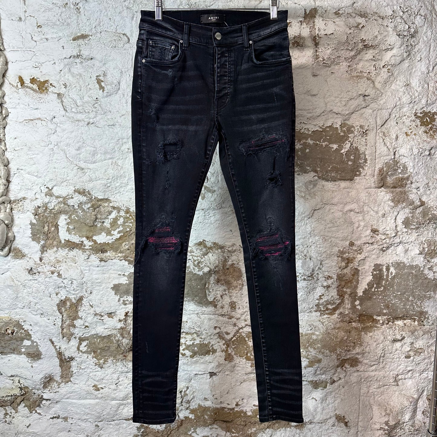 Amiri MX1 Cracked Pink Black Denim Jeans Sz 29