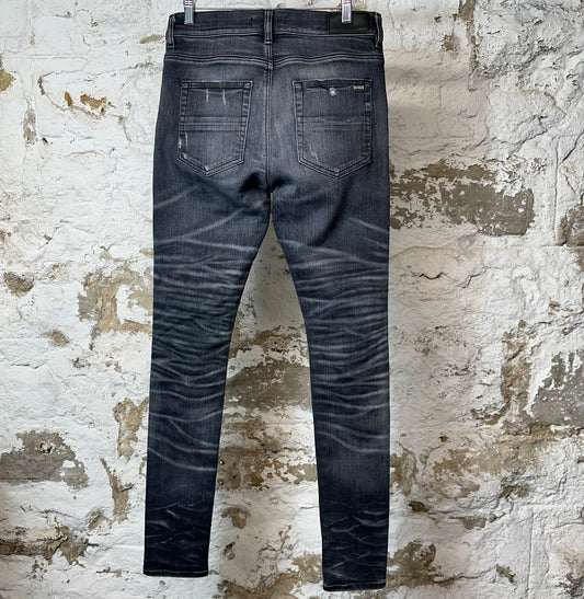 Amiri MX1 Black Leather Grey Denim Jeans Sz 30