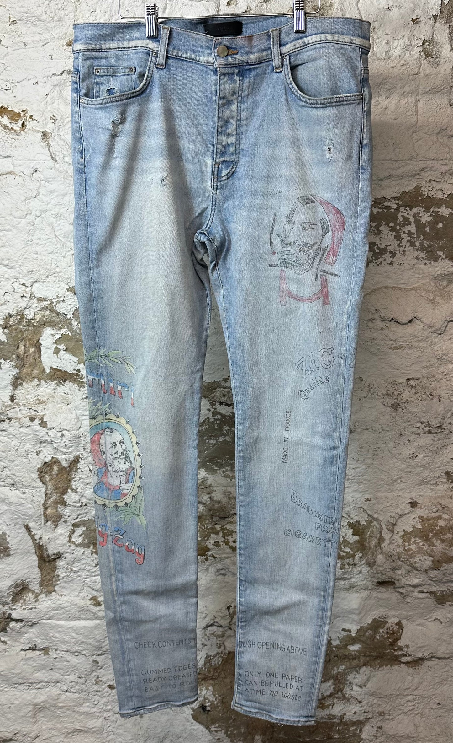Amiri Zig Zag Logos Blue Denim Jeans Sz 36