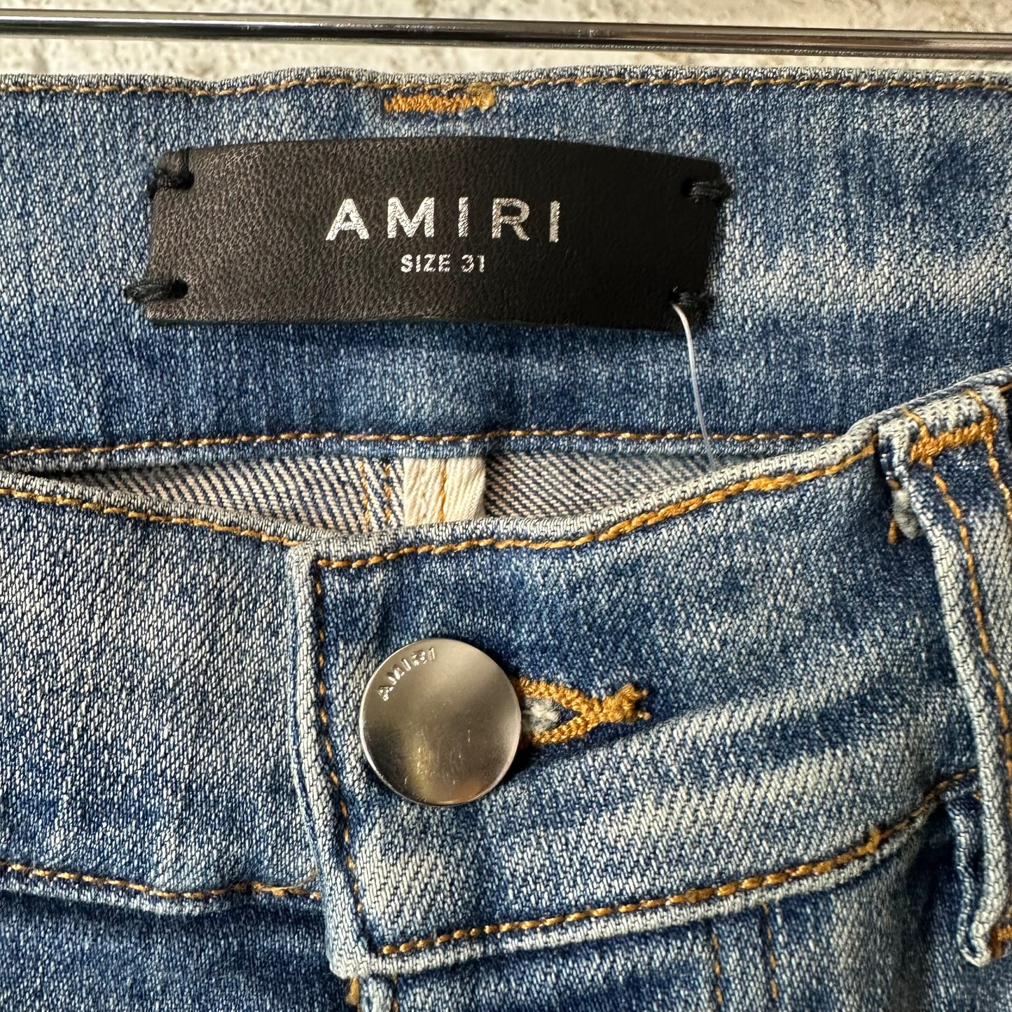 Amiri Distressed Side Spell Blue Denim Jeans Sz 31