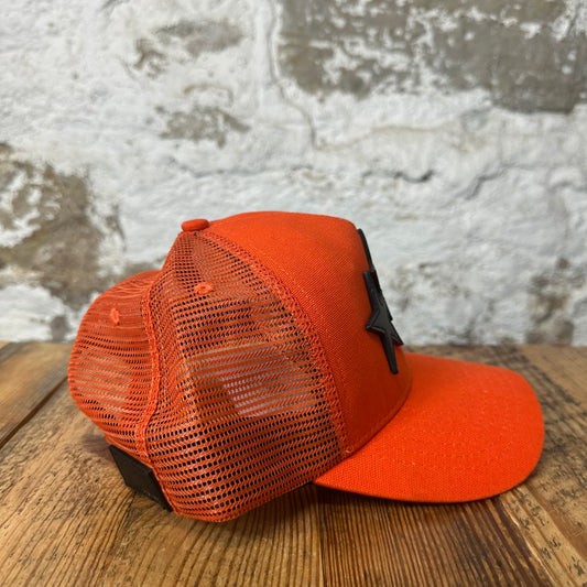 Amiri Black Leather Star Orange Trucker Hat