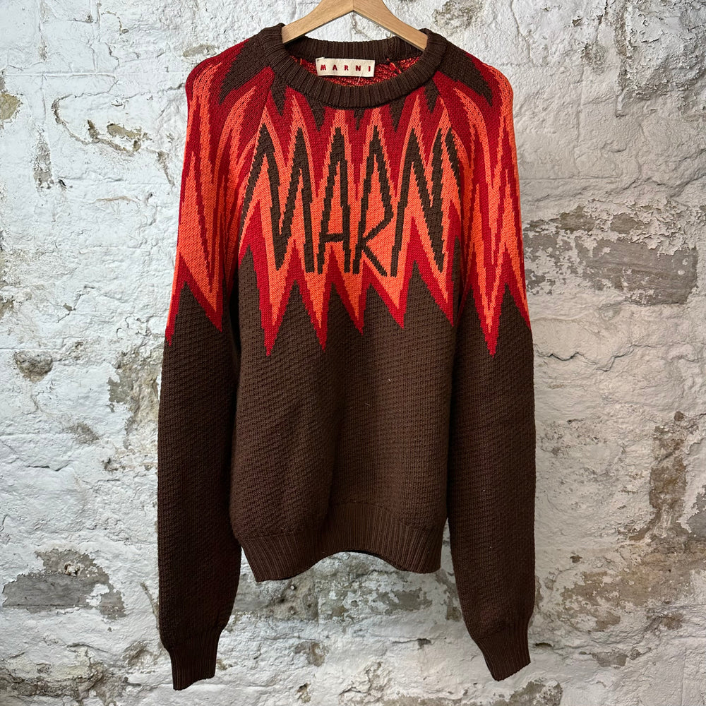 Marni Fire Island Logo Sweater Brown Sz L (50)