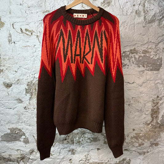 Marni Fire Island Logo Sweater Brown Sz L (50)