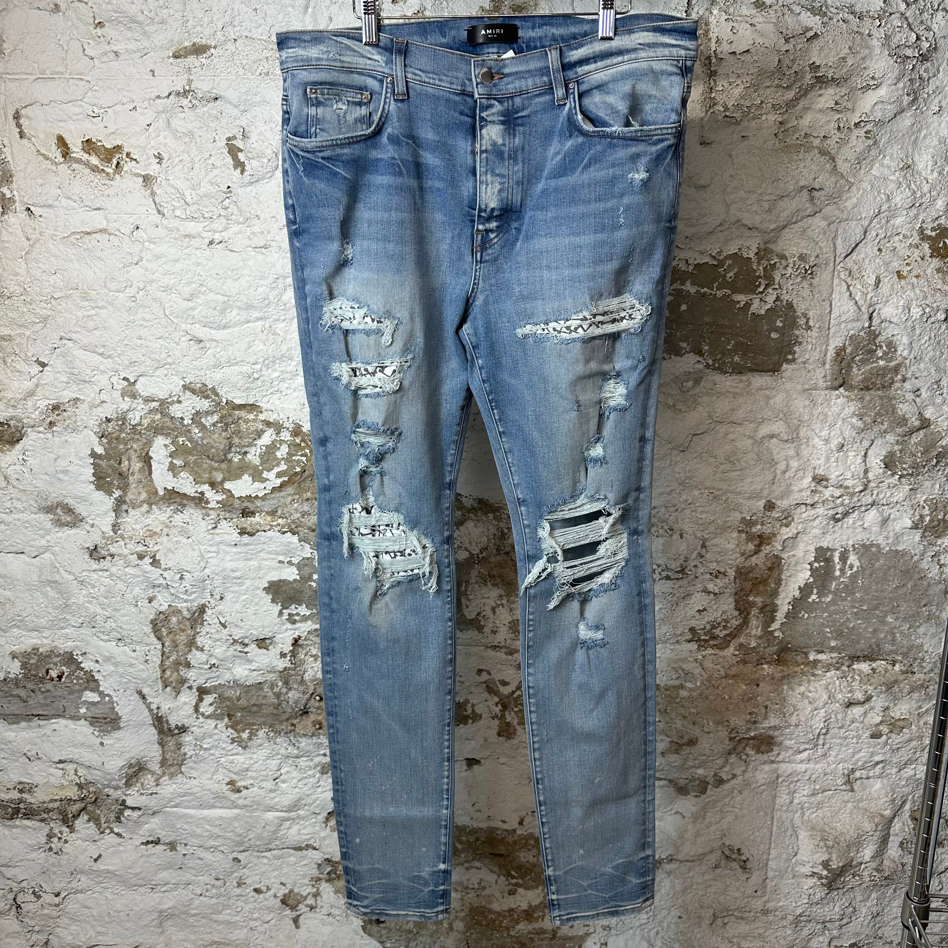 Amiri White Bone Patches Blue Denim Jeans Sz 38