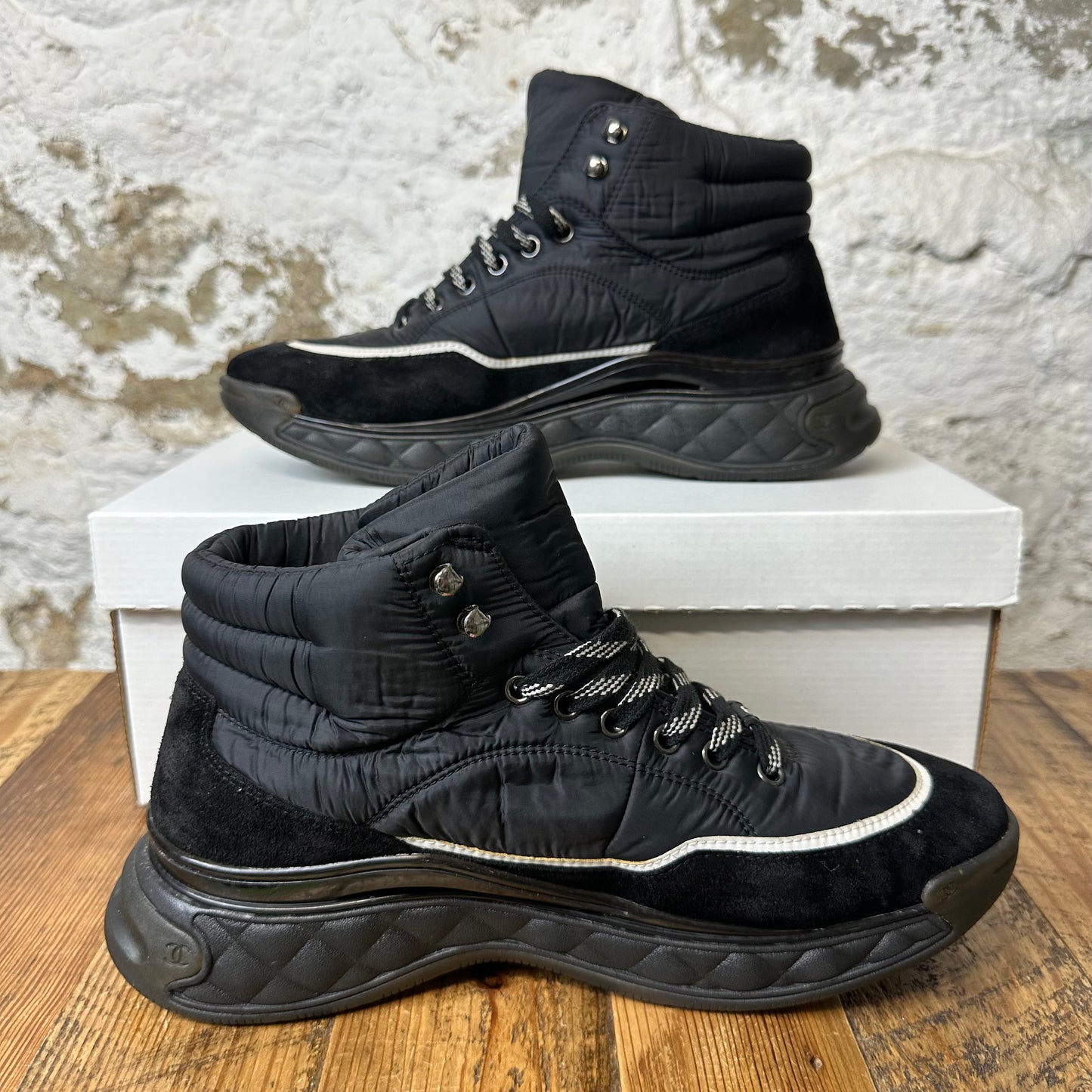 Chanel Black Nylon Suede Snow Boot Sz 8 (41) No Box