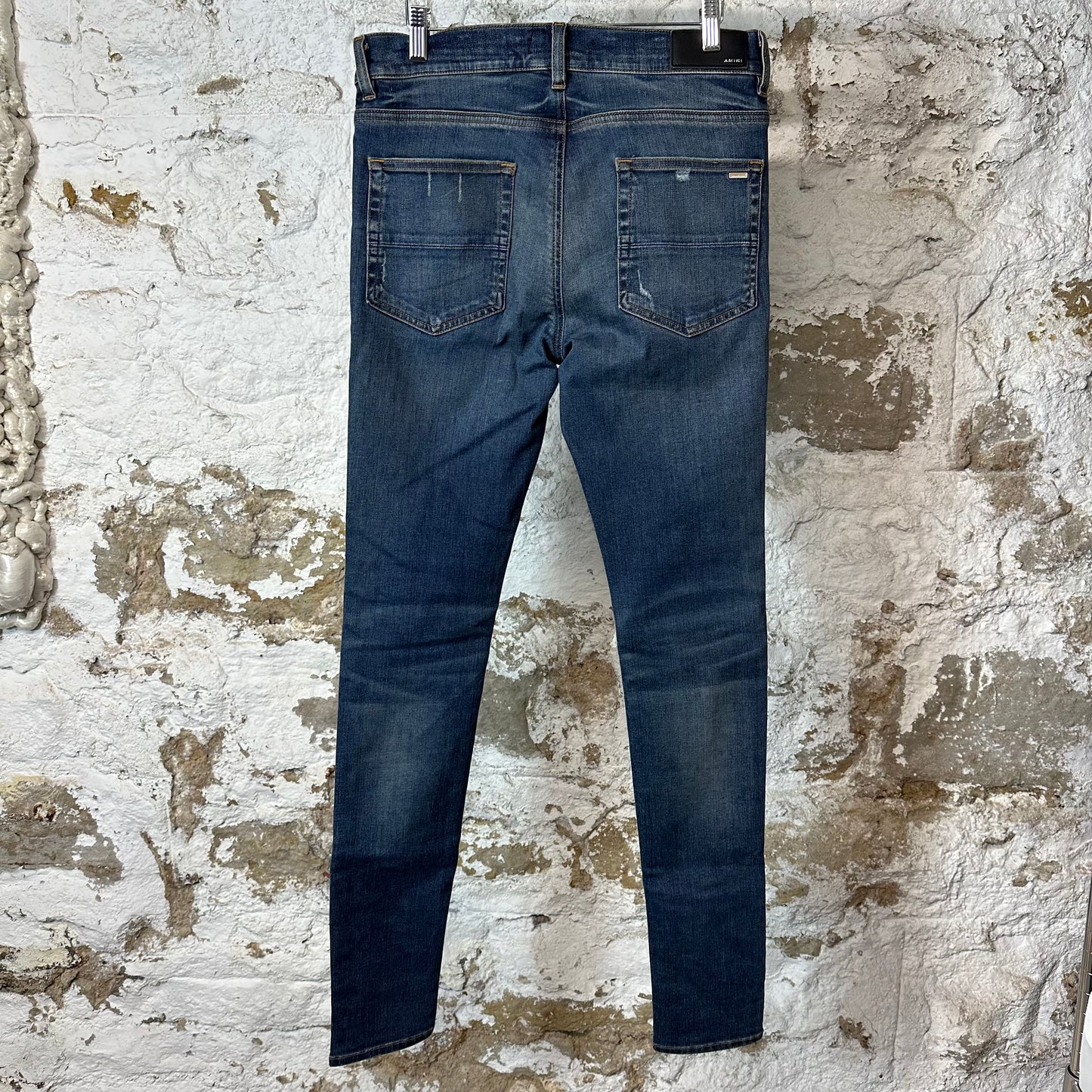 Amiri MX1 Maroon Suede Dark Blue Denim Jeans Sz 32