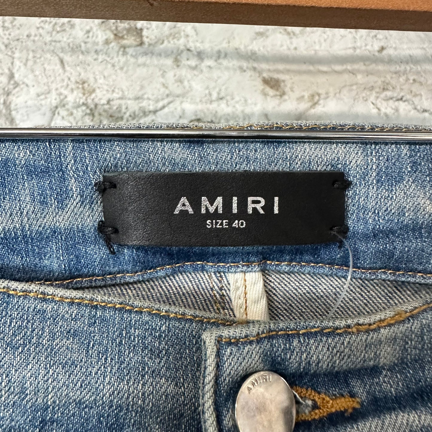 Amiri Green Camo Bones Blue Denim Jeans Sz 40