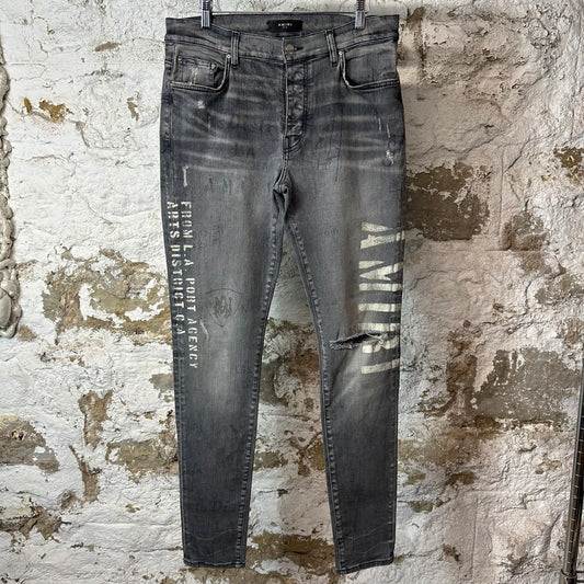 Amiri Army Stencil Grey Denim Jeans Sz 33