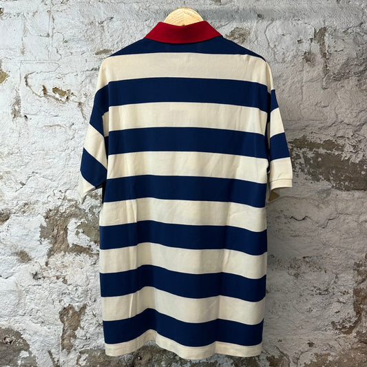 Gucci Blue White Striped GG Logo Polo Shirt Sz XL
