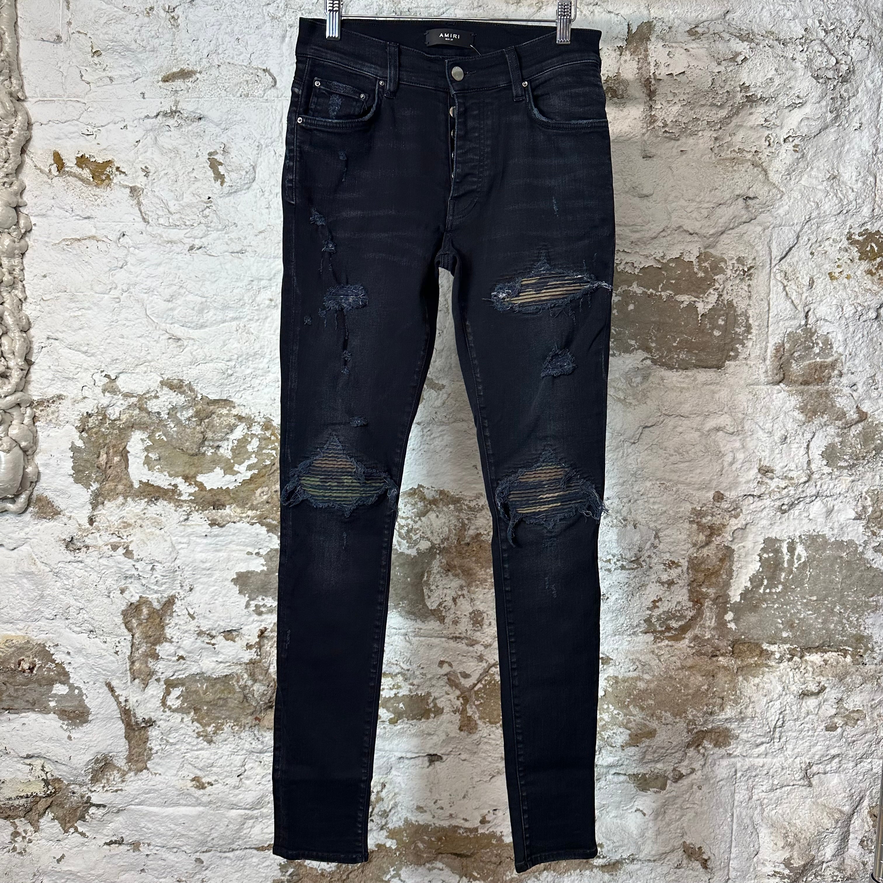 Amiri MX1 Camo Patch Black Denim Jeans Sz 29