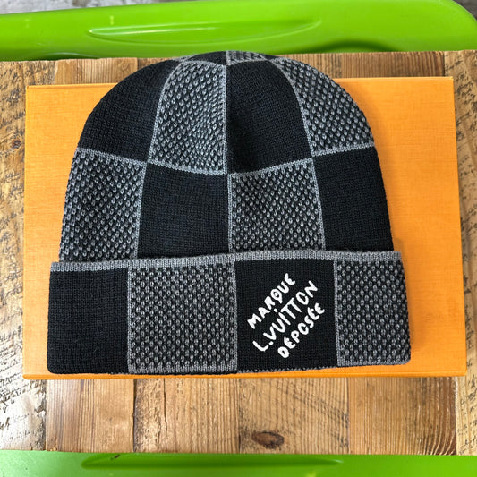 Louis Vuitton Black Grey Damier Heritage Beanie W/ Box