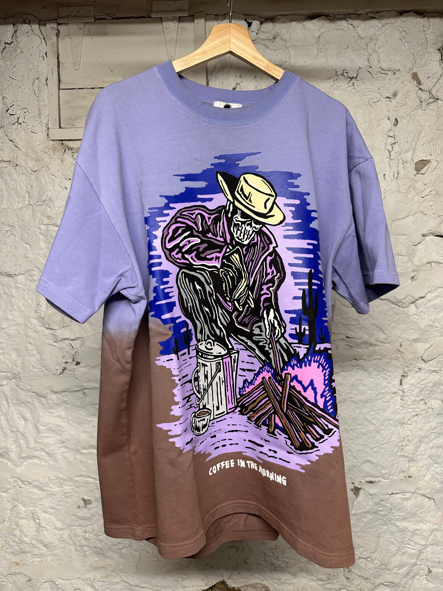 Warren Lotas Coffee In The Morning Brown Purple T-Shirt Sz XL