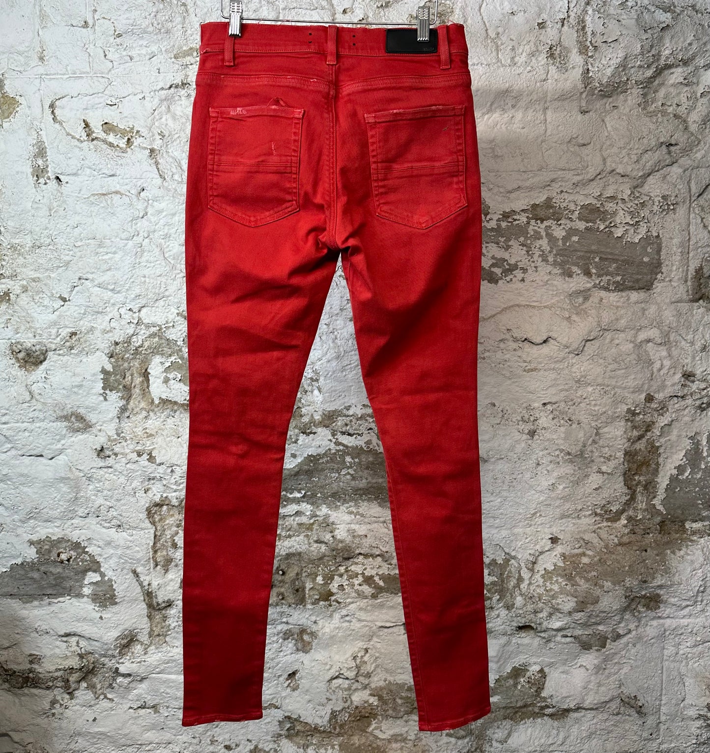 Amiri MX1 Red Leather Red Denim Jeans Sz 30