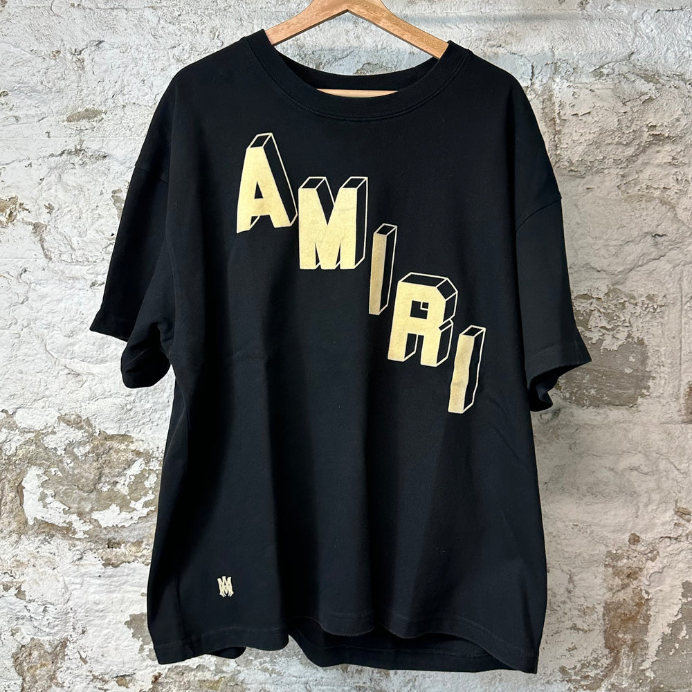Amiri Flocked Cream Velour Spell T-Shirt Black Sz XL