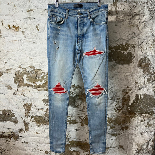 Amiri MX1 Red Suede Blue Denim Jeans Sz 31
