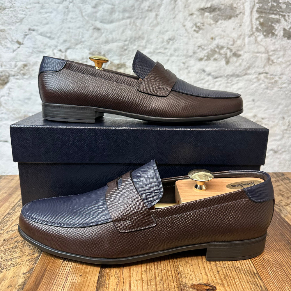 Prada Brown Navy Slip On Loafers Sz 10