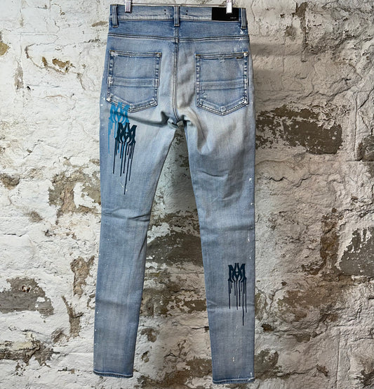 Amiri AM Drip Blue Denim Jeans Sz 30
