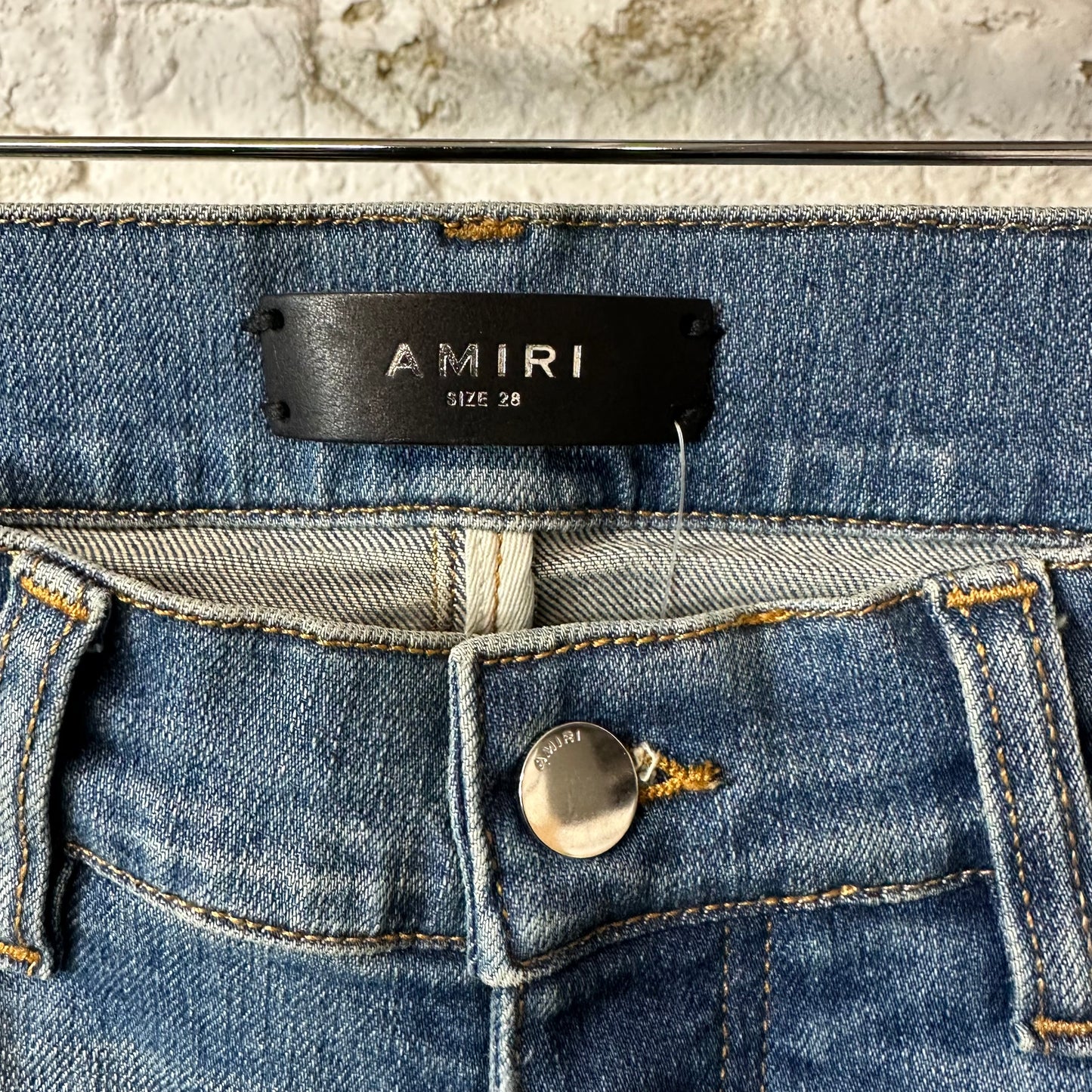 Amiri MX1 Black Leather Blue Denim Jeans Sz 28