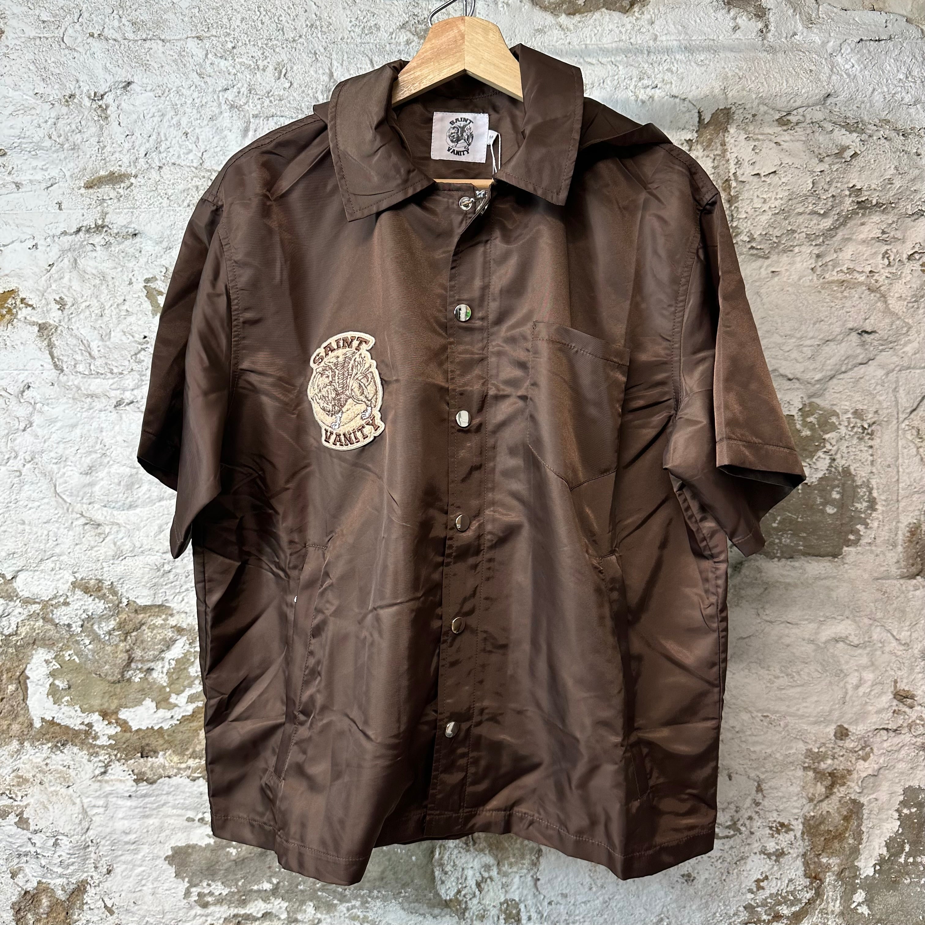 Saint Vanity Brown Nylon Hooded Shirt