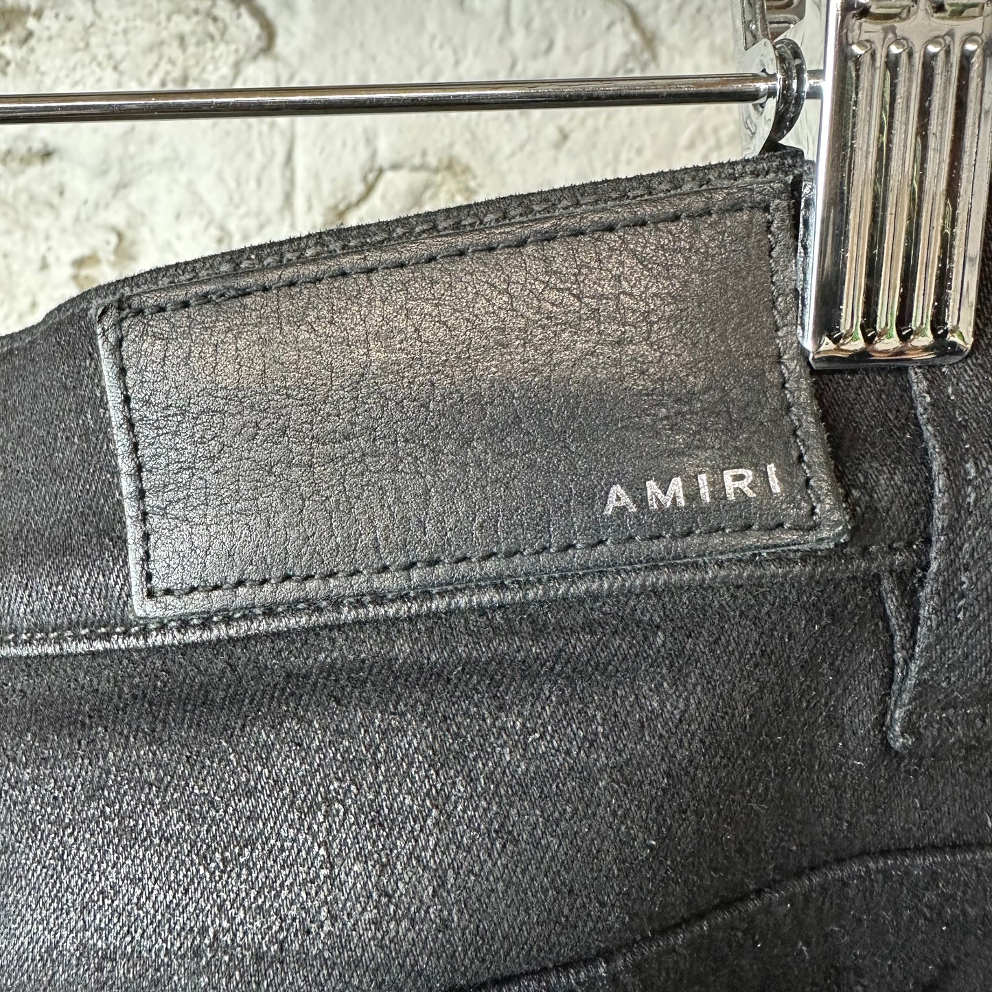 Amiri MX1 Black Leather Black Waxed Denim Jeans Sz 34