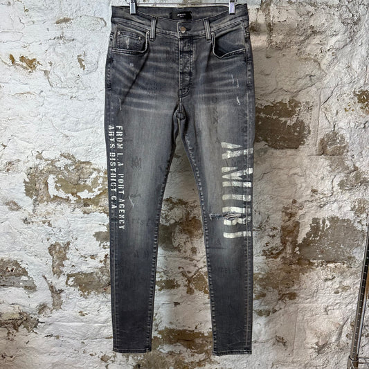 Amiri Army Stencil Grey Denim Jeans Sz 30
