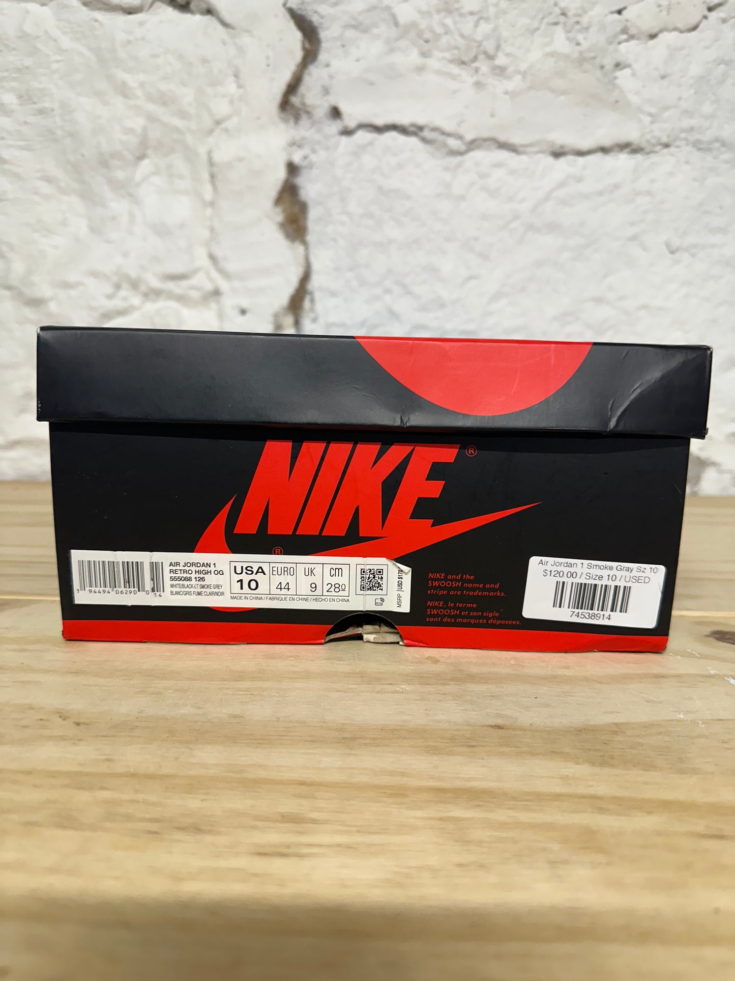 Air Jordan 1 High Light Smoke Grey Sz 10