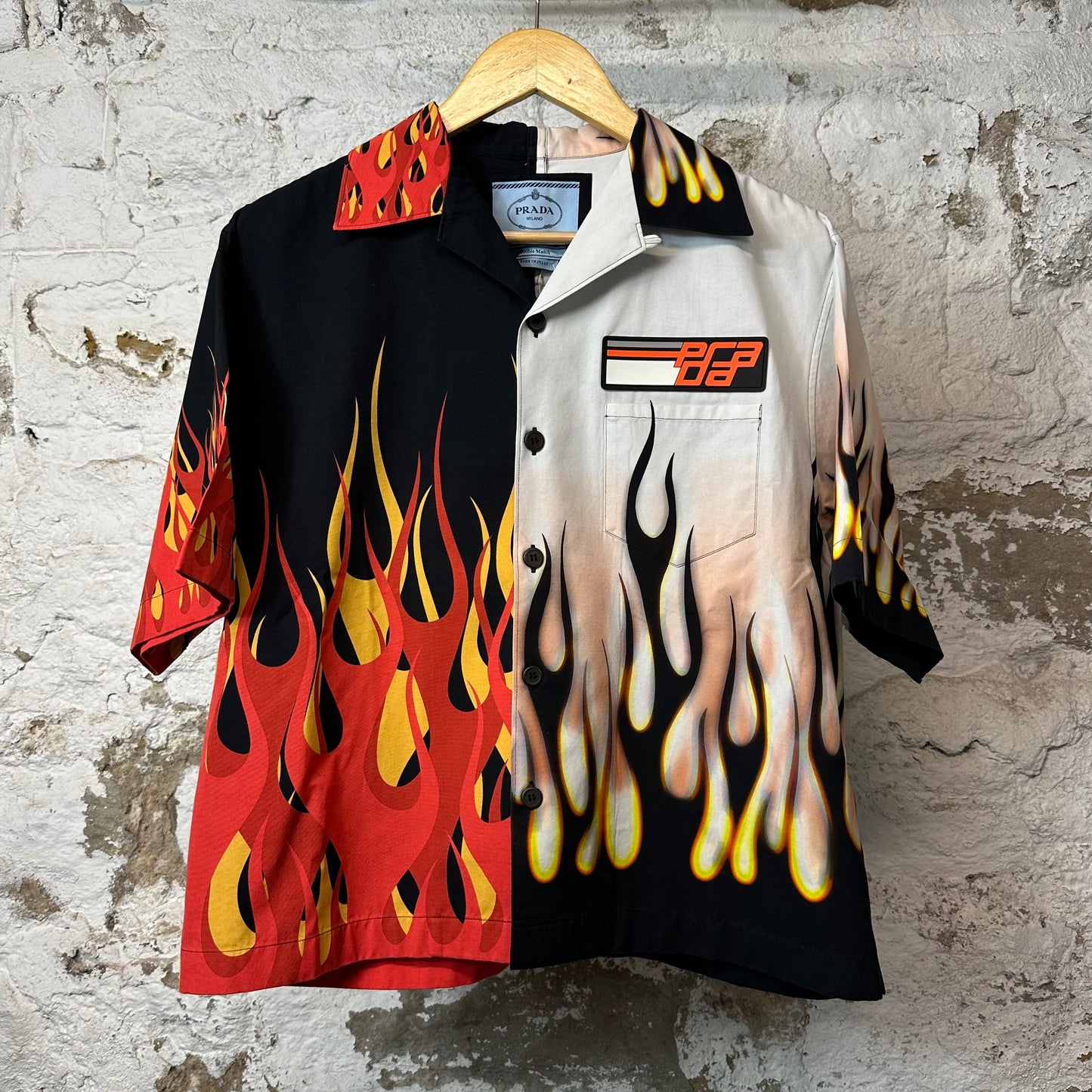 Prada Double Match Flames Button Up Shirt Sz M