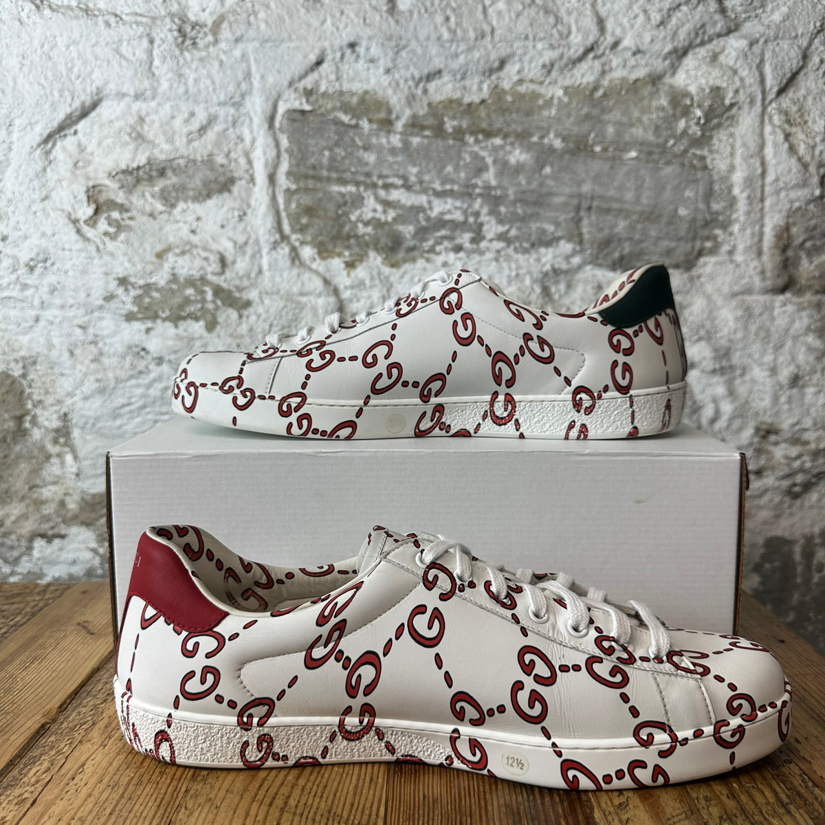 Gucci Red GG Monogram White Ace Sneaker Sz 12.5