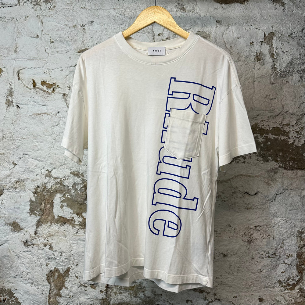 Rhude Blue Big Spell Pocket T-shirt White Sz XS