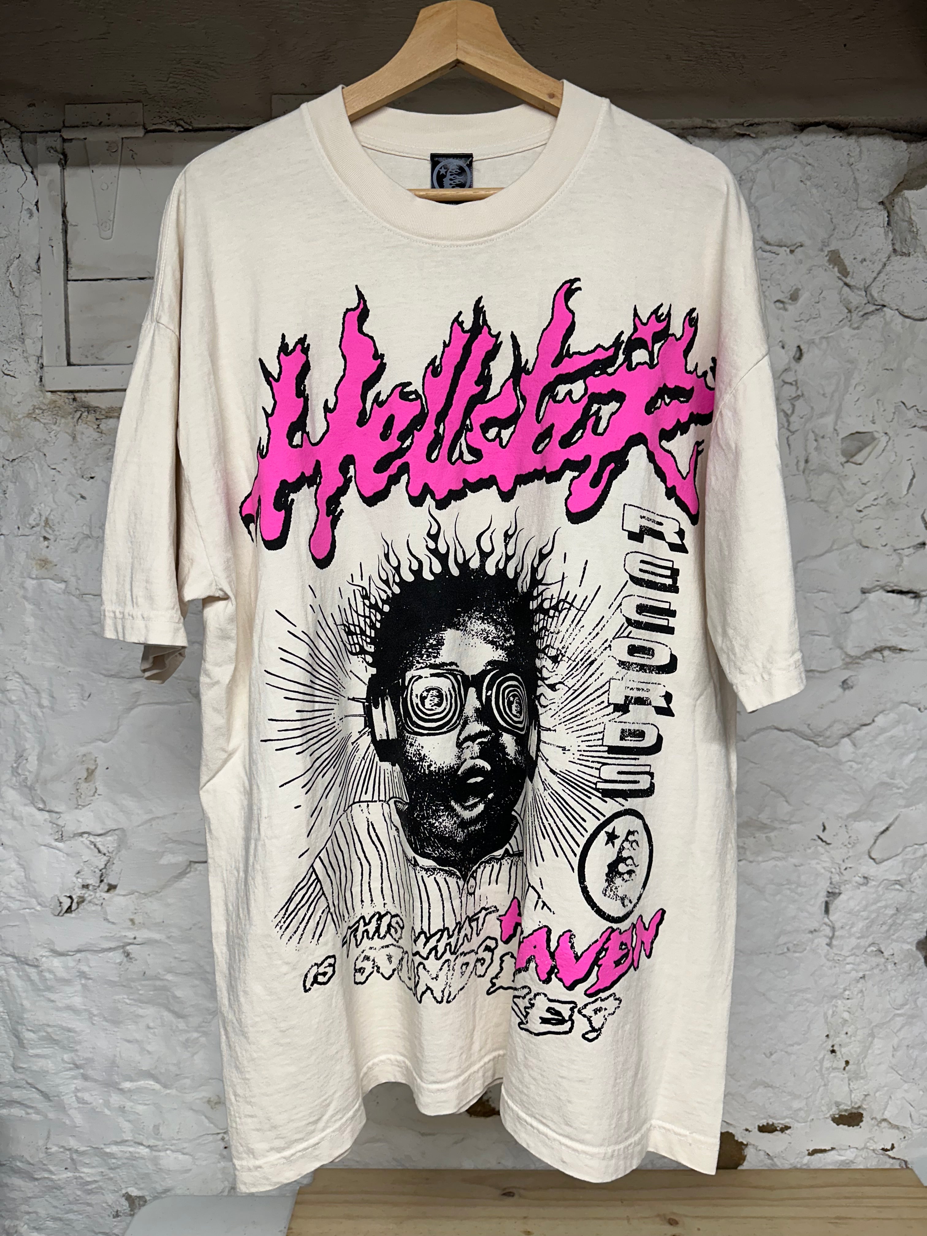 Hellstar Pink Logo Cream T-Shirt Sz XL