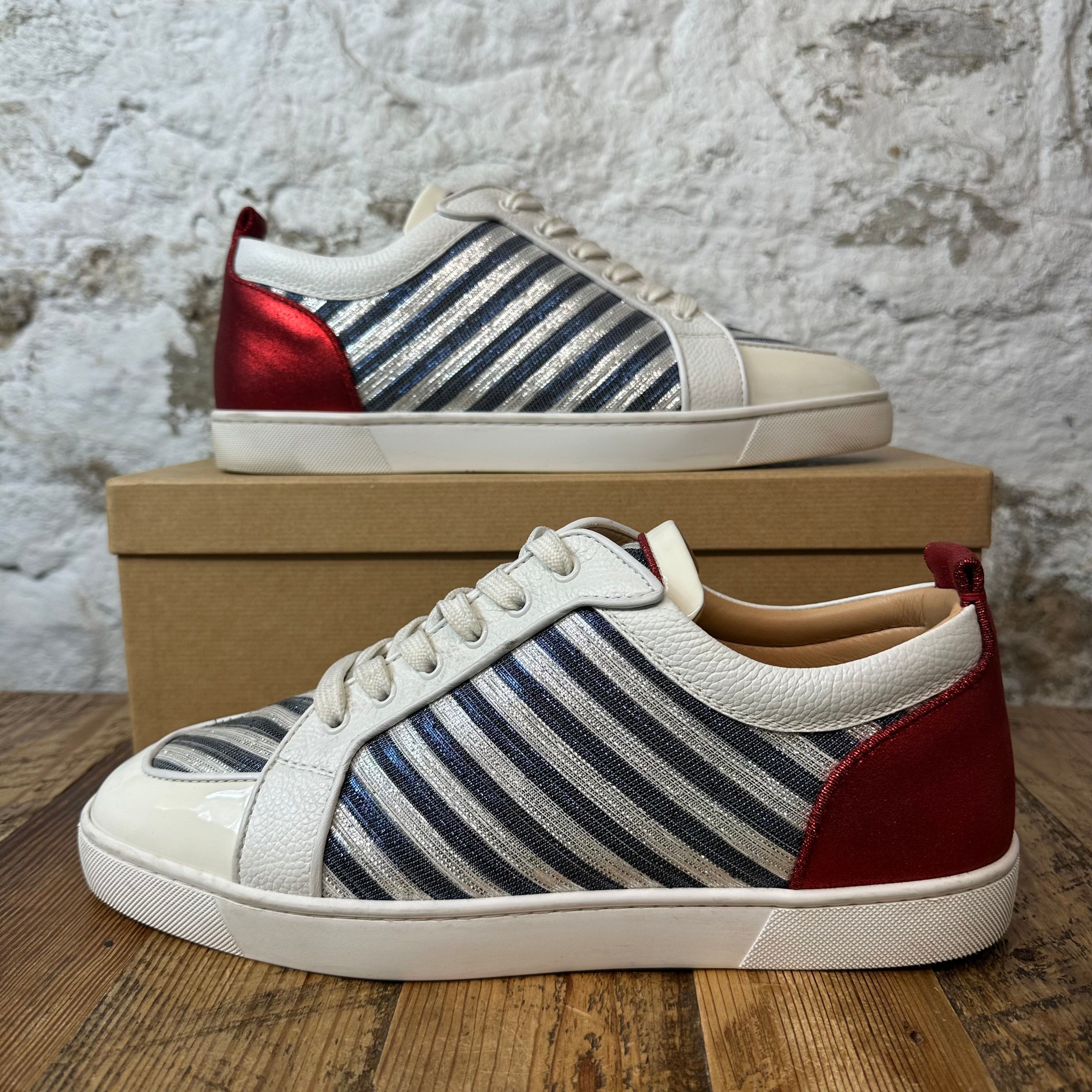 Christian Louboutin Blue Silver Stripe White Sneaker Sz 13 (46)