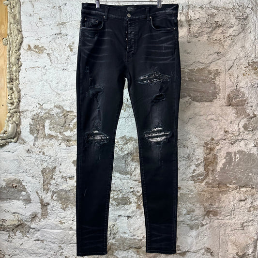Amiri MX1 Black White Woven Black Denim Jeans Sz 36