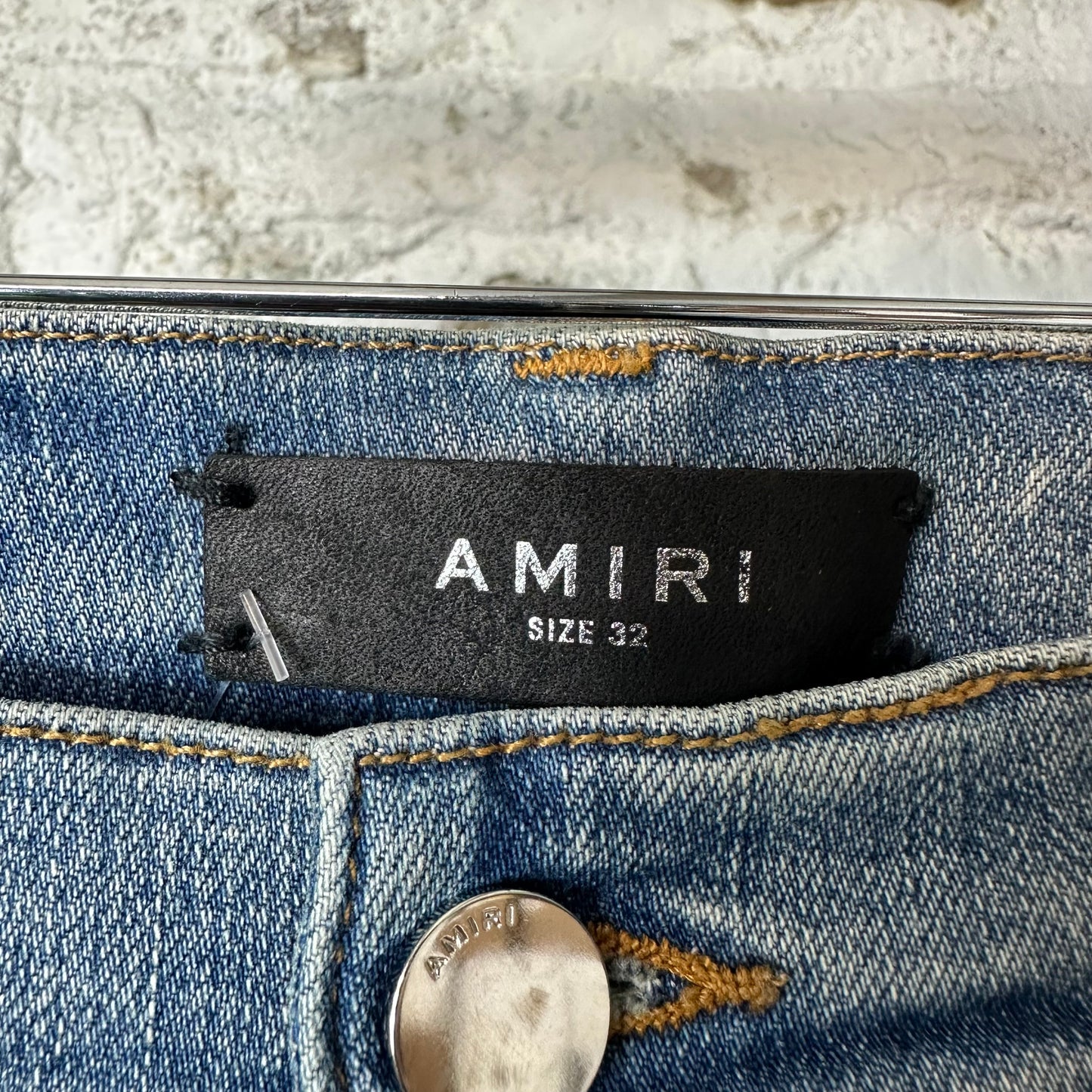 Amiri Green Camo Bones Blue Denim Jeans Sz 32