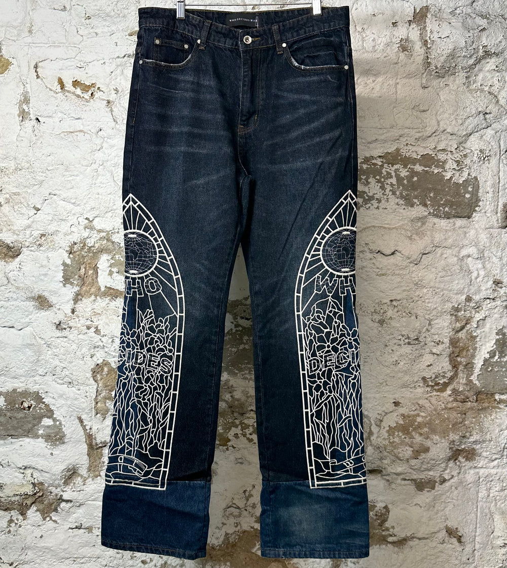 Who Decides War Stained Glass Dark Blue Denim Jeans Sz 32